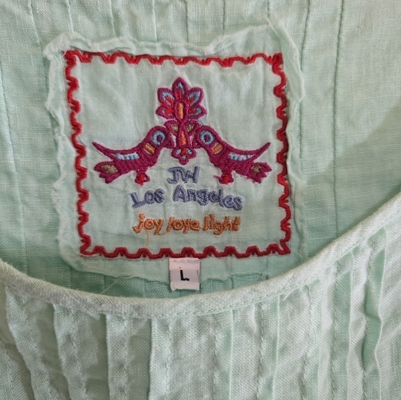 Johnny Was Rosalie Linen Pintuck Poncho Top Cool Mint Green Embroidered Large - Picture 5 of 8